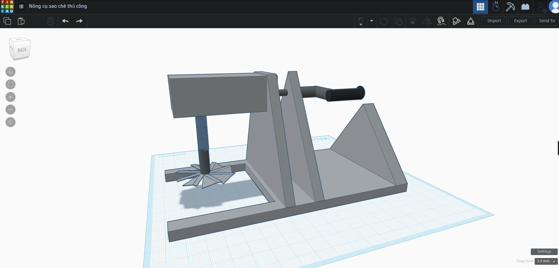 3D design Nông cụ sao chè thủ công - Tinkercad - Cốc Cốc 06_05_2025 8_39_24 CH